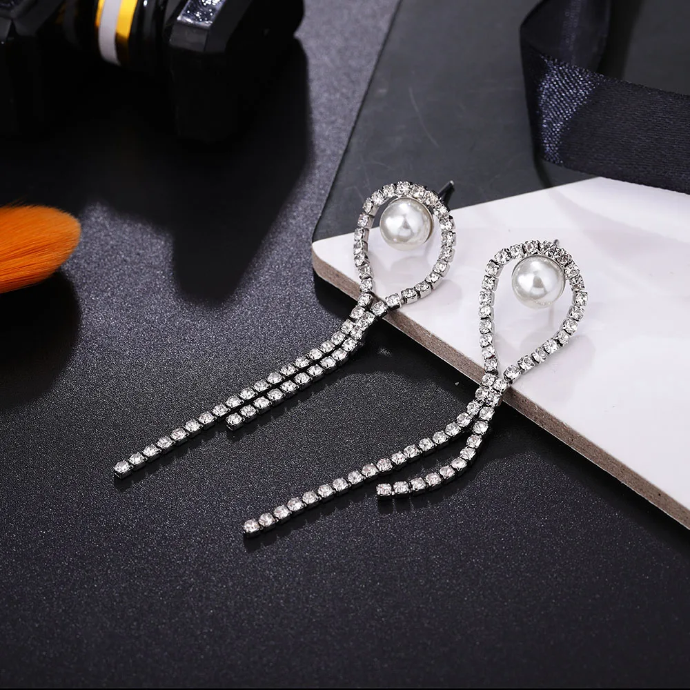 HanCheng модные капли воды Висячие жемчужины/Стразы длинные серьги висячие