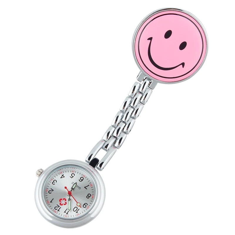 

ALK Charming Smile Face nurse watch 2018 metal clip brooch nursing watches medical pocket fob lapel clock clip dropshipping gift