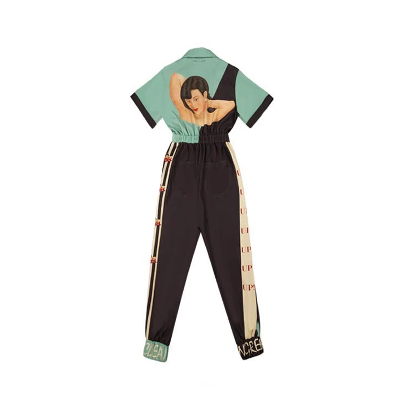 New Spring Summer Fashion Hip Hop Female Printed Street Wear Jumpsuit Clothing Elastic Waist Vogue Hipster Rompers Short Sleeve | Женская