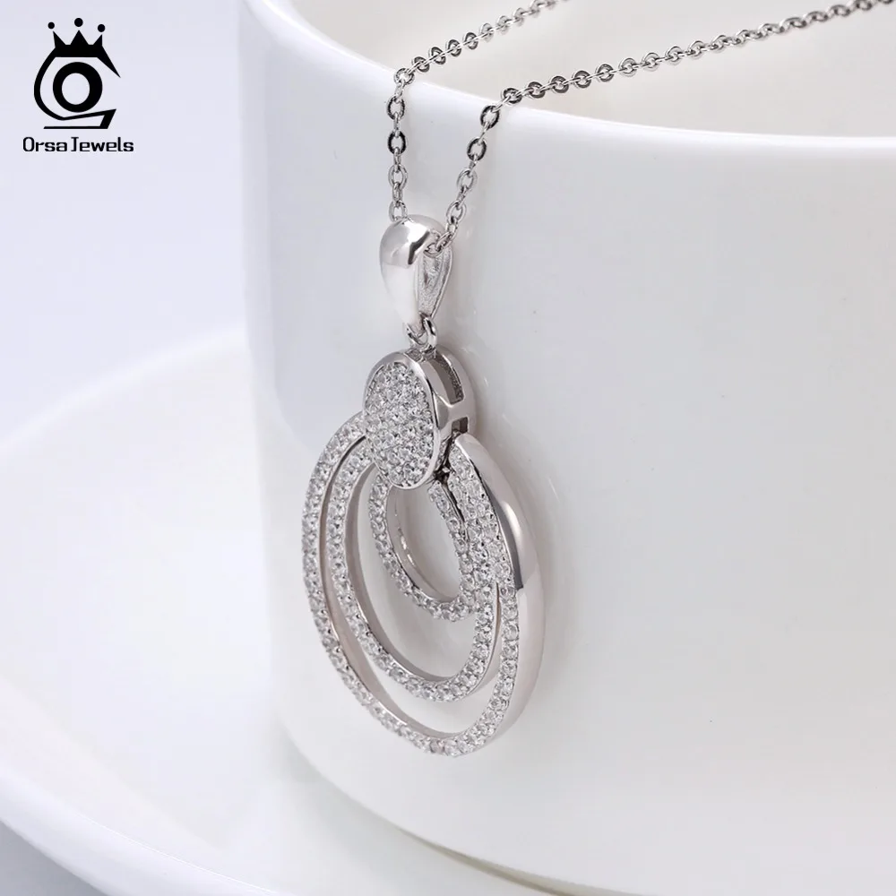 

ORSA JEWELS Genuine Sterling Silver Women Necklace 925 Pendant With Chain Statement Bohemia Style AAA CZ Female Jewelry SN67