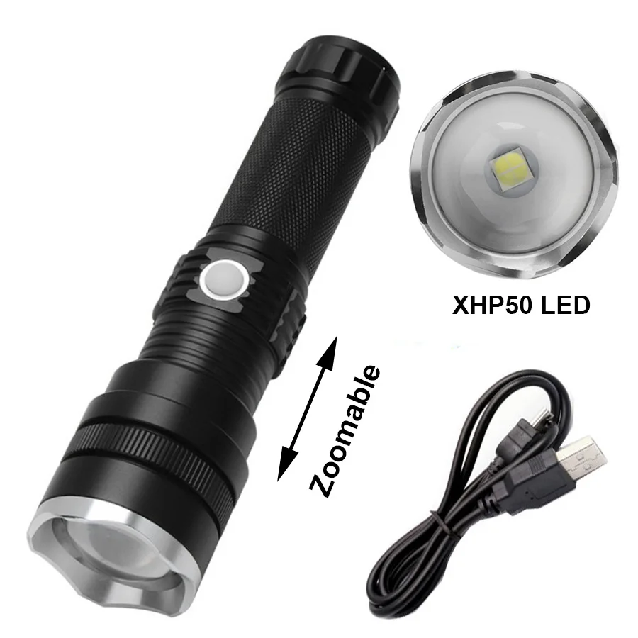 Мощный светодиодный фонарик 18650 Cree XHP50 3 режима 2500lm лампа фонарь USB зарядка 26650