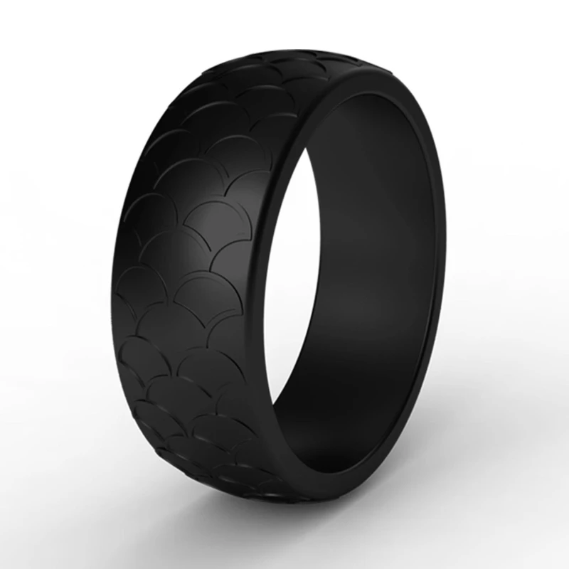 black Рыбья чешуя, спортивное Силиконовое кольцо для мужчин, резиновые обручальные кольца, гипоаллергенные антибактериальные мягкие силиконовые кольца на палец, Размер 7-14 - Цвет основного камня: black