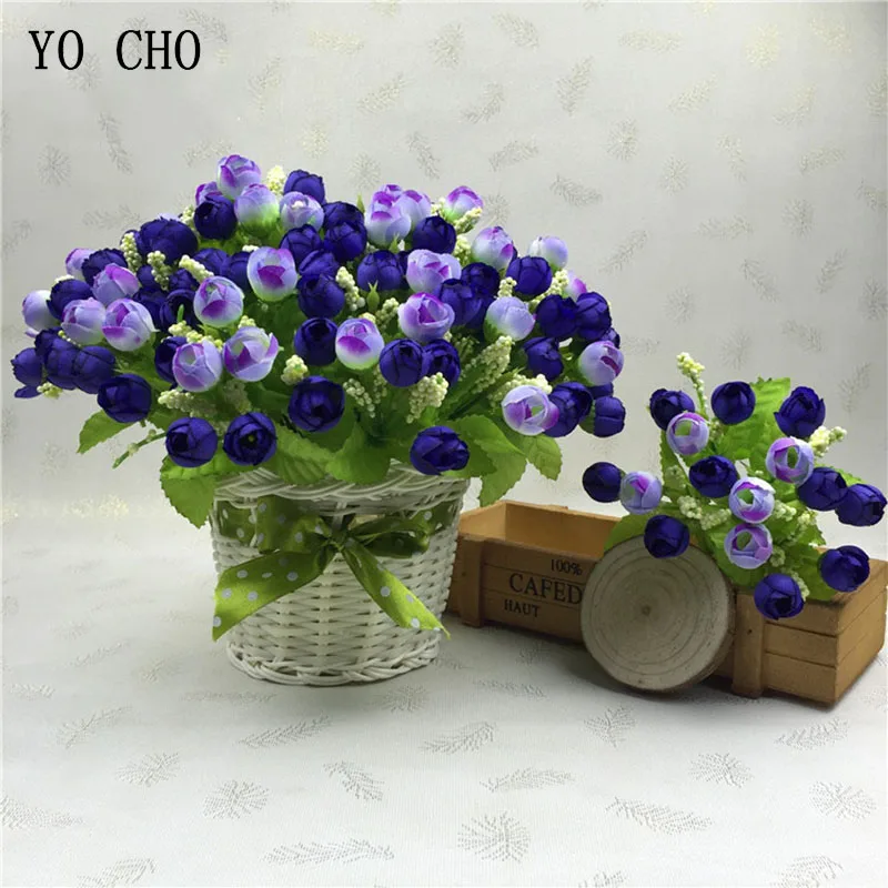 

YO CHO 15 Heads/Bouquet Small Bud Roses Bract Artificial Flower Silk Rose DIY Wedding Home Christmas Decor Flowers Rose Gift