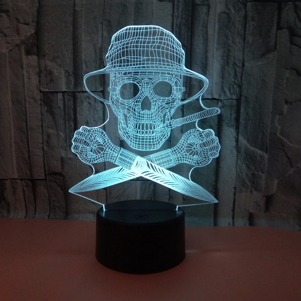 3D LED ночник 7 меняющая лампа череп разноцветный Bulbing свет акриловая Голограмма