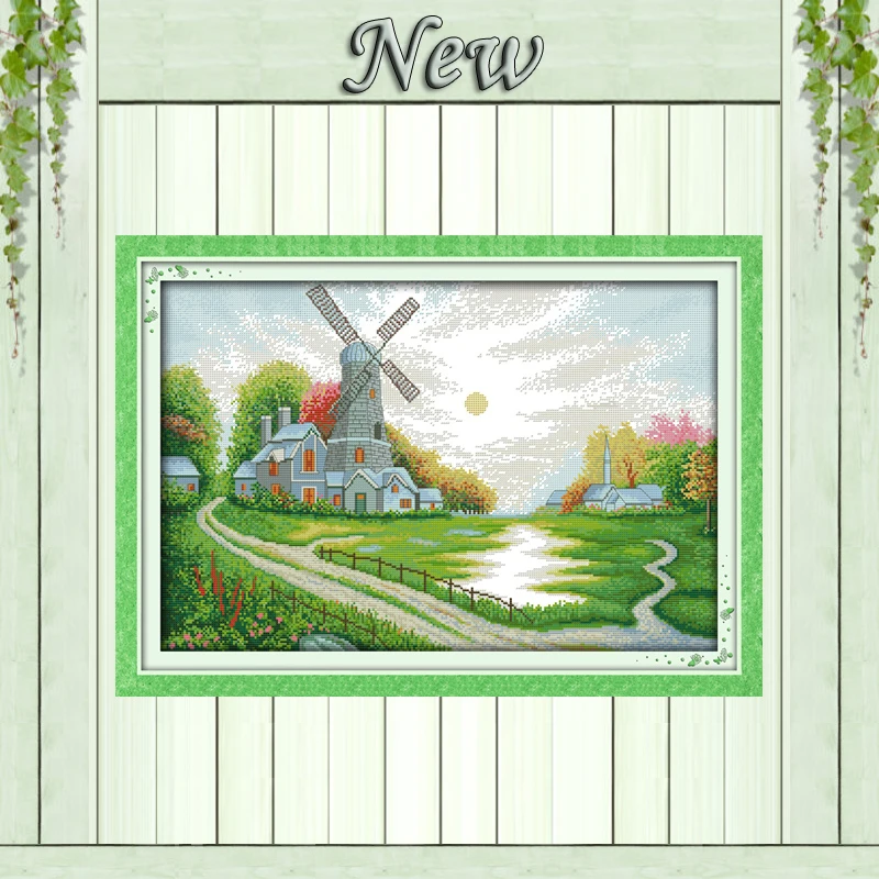 Homeland view Windmill shed Scenic painting Counted printed on canvas DMC 14CT 11CT Cross Stitch Needlework kits Embroidery Sets |