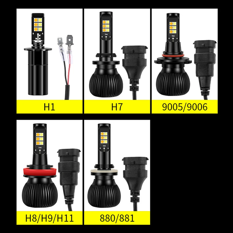 2 шт Автомобильный светодиодный H1 H3 H7 H8 H9 H11 880 881 9005 9006 Противотуманные фары 7200LM 6000 k