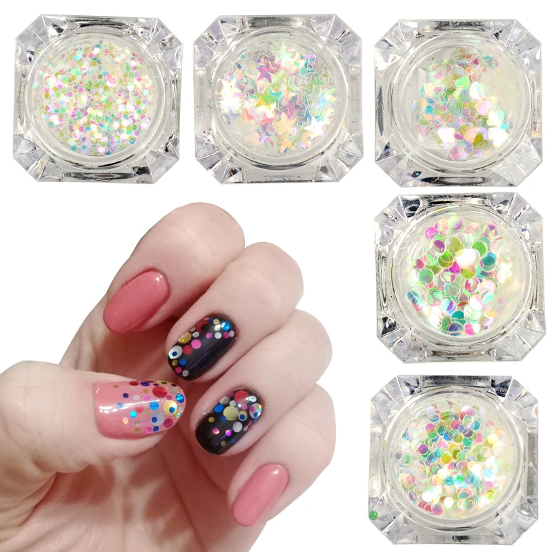 

Semi-transparent Mermaid Nail Glitter Sequins Colorful Round Paillette Manicure Nail Flakies Decoration