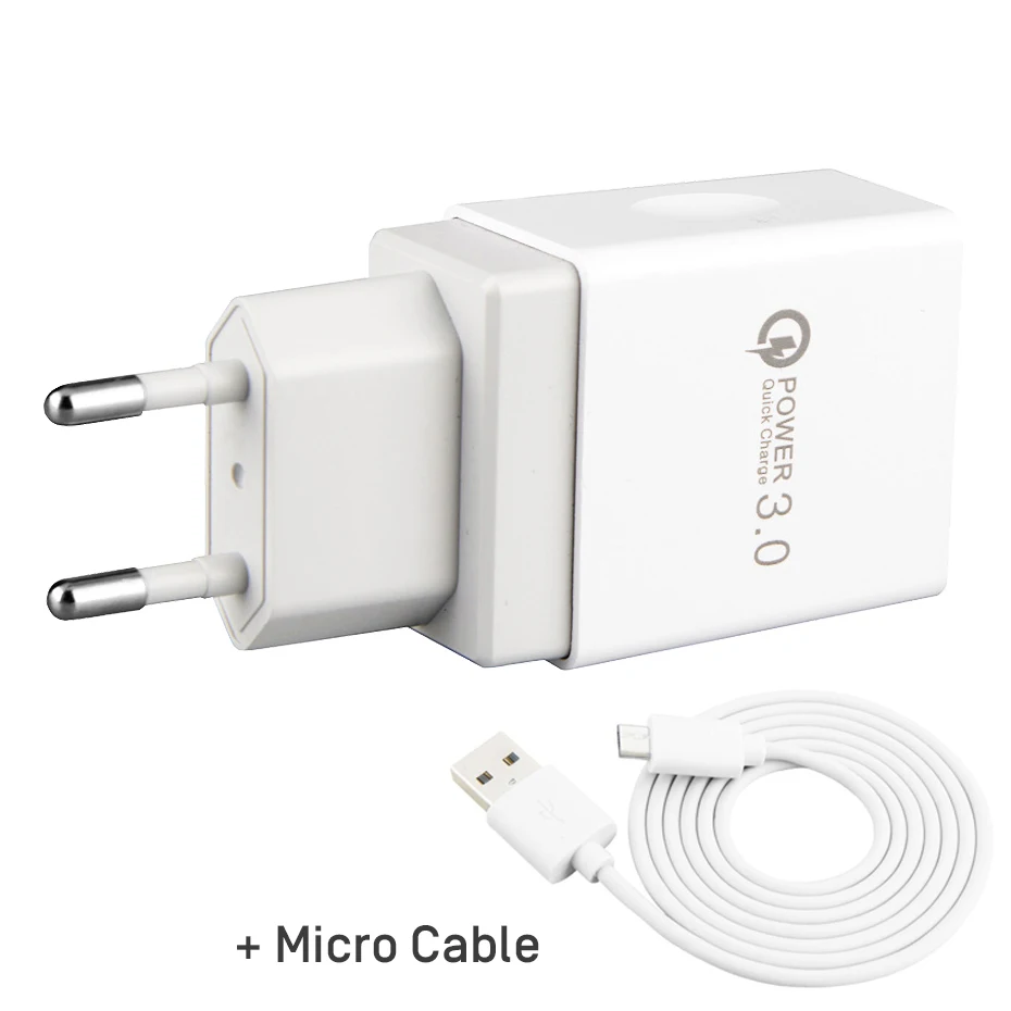 EU with micro USB быстрое зарядное устройство Быстрая зарядка 3,0 адаптер для samsung Xiaomi Phone Tablet 5 в 3 а зарядное устройство EU US USB кабель 1 м - Тип штекера: EU with micro