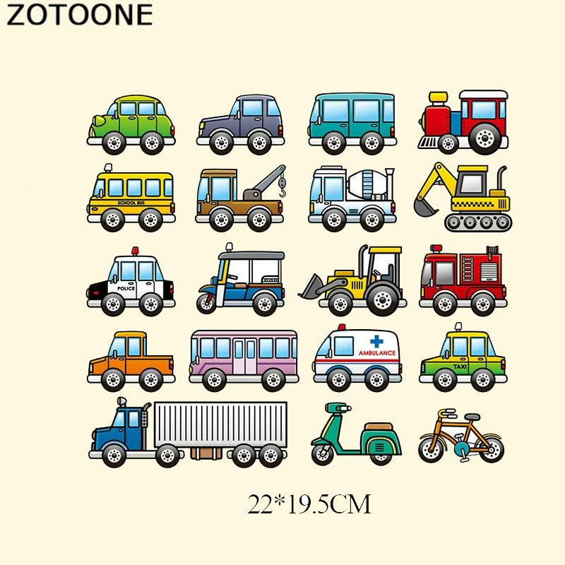 ZOTOONE автомобили набор патчей для переноса утюгом мультфильм велосипед патчи