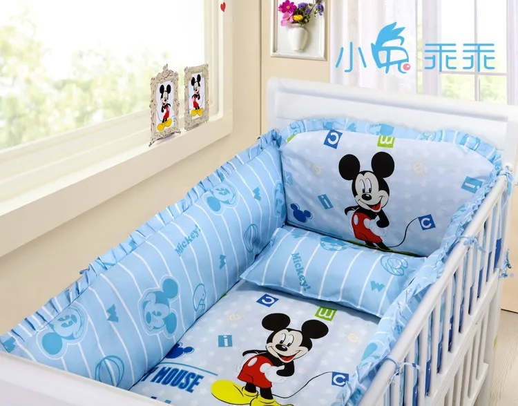 6pcs Cartoon cotton baby bedding bumper kit berço cot nursery cribs for babies set (4bumpers+sheet+pillow cover) | Мать и ребенок