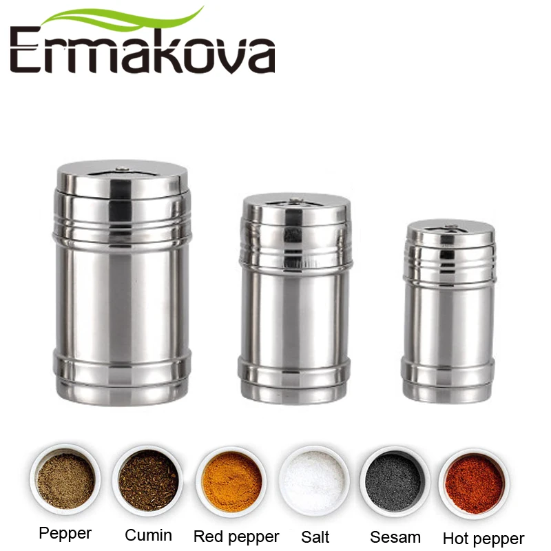 ERMAKOVA 3 шт./компл. шейкеры из нержавеющей стали для соли и перца емкость специй