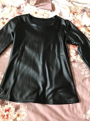 

Winter warm top plus velvet bottoming shirt women long sleeves round neck stretch leather shirt trendy warm T-shirt tide women's