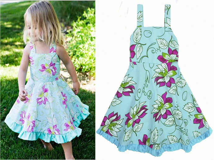 Малыш девочки платья лето 2016 цветочные Подтяжки Малышей девушки одеваются синий