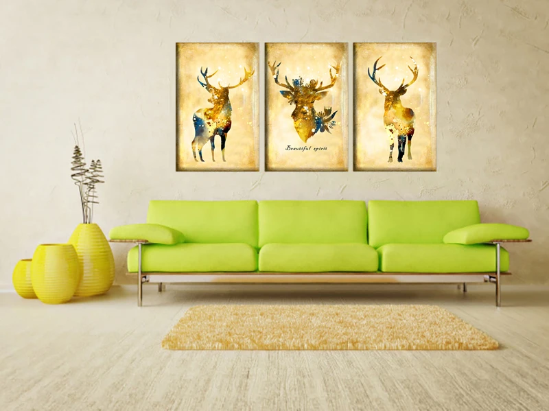 3 шт. парусиновые картины с принтом в скандинавском стиле лося настенная
