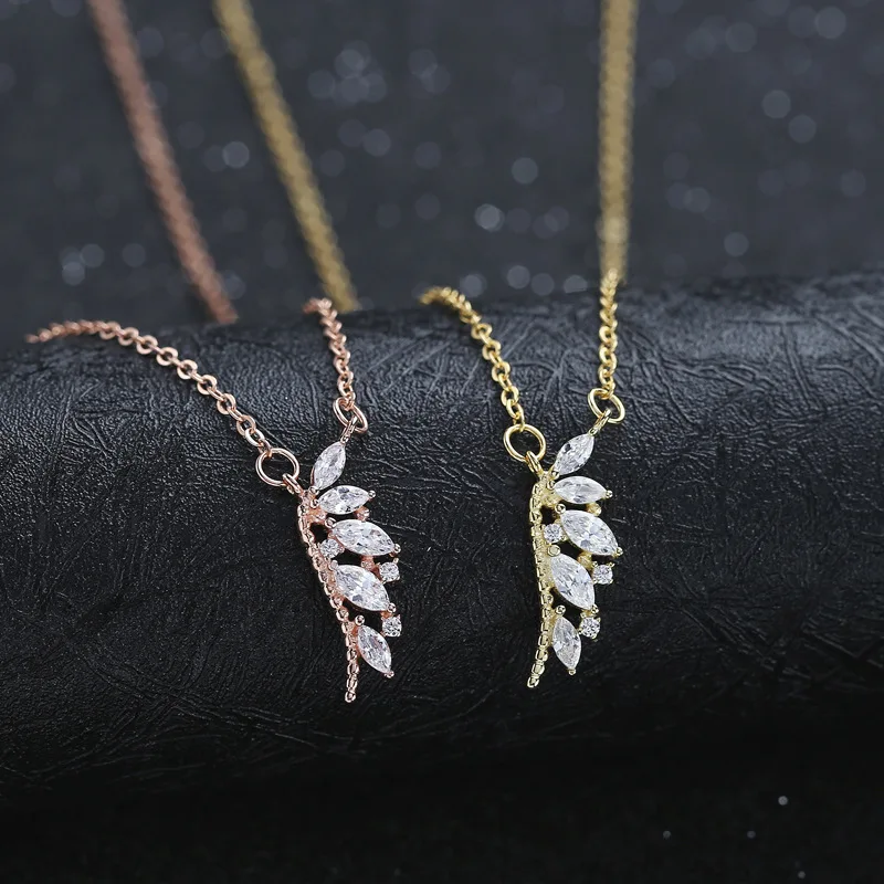 925 Sterling Silver Angel Wings Pendant Necklace Lucky Clear CZ Women Luxury Jewelry rose gold star necklace | Украшения и