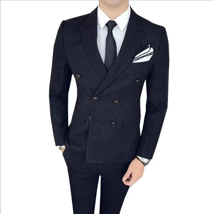 

Business Suit Men's Casual Slim Korean Double-breasted Professional British style Wedding Suits Men