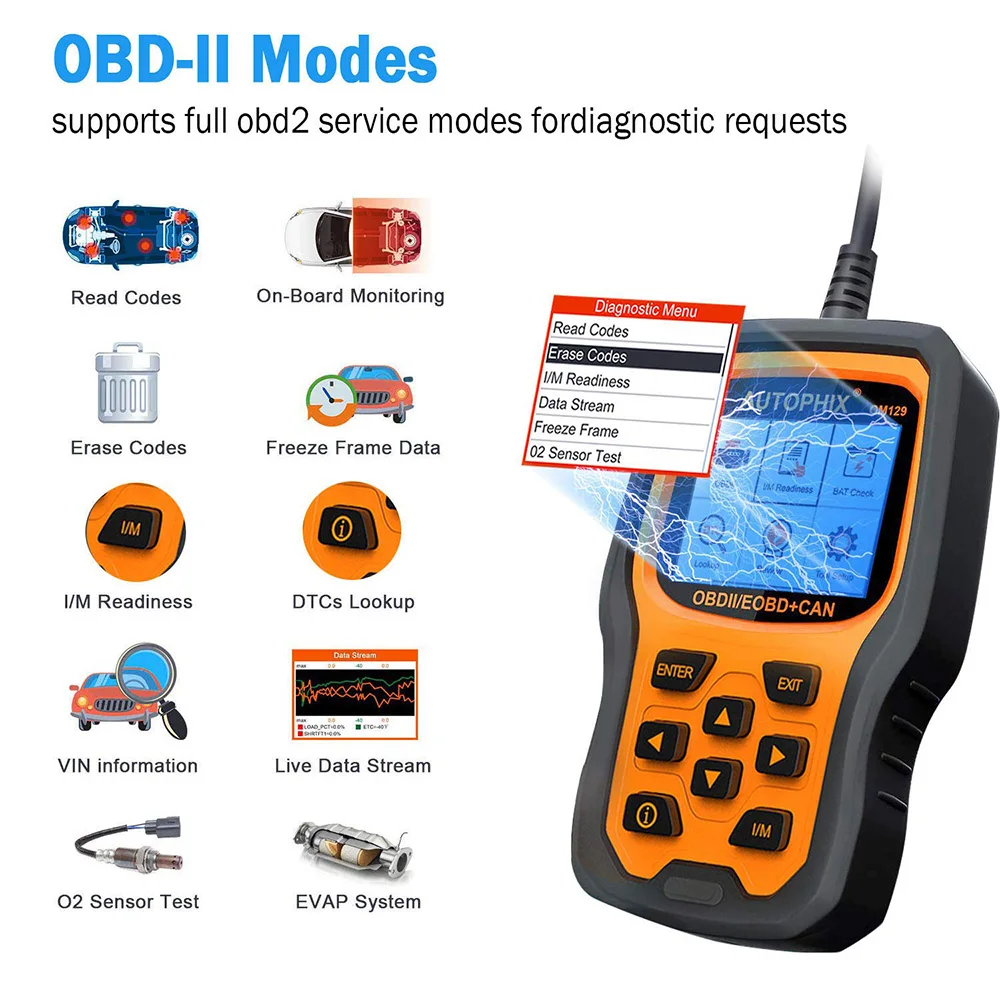 Autophix OM129 obd2 считыватель кодов считывание ясно код ошибки для более 48 автомобили