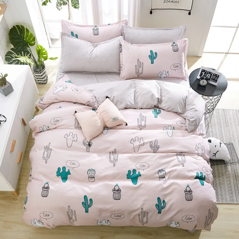 Solstice Bed Linen Mixed Color Cartoon Flowers Striped Lattice Style Cover Sheet Duvet Pillowcase 4pcs Bedding Set|4pcs bedding set|bedding setbed