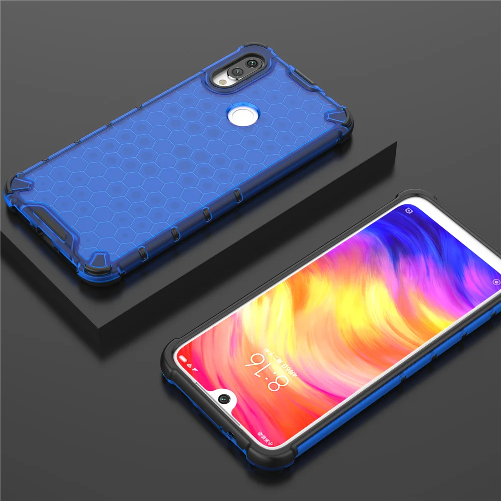 Чехол Hexa Core TPU+ PC Honeycomb прочная гибридная защита прозрачная цветная задняя крышка с защитой от царапин для Xiaomi Redmi Note 7