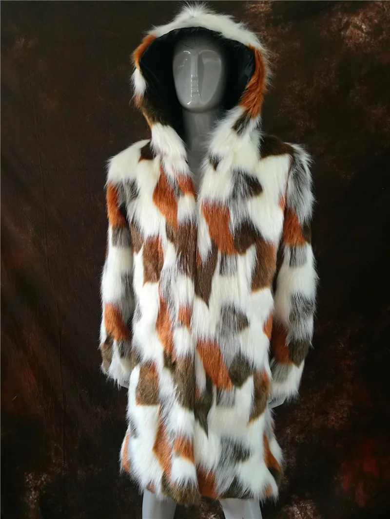 Hot Winter Autumn Men Faux Fox Fur Coat Long Windbreaker Loose Warm Fashion Man Leather Peacock Feather Leather Jacket 4XL