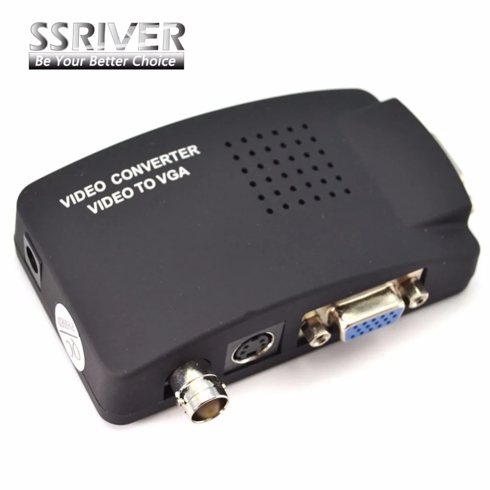 Ssriver ТВ BNC композитный S-Video VGA в к ПК ЖК-дисплей Out конвертер адаптер Box Black |