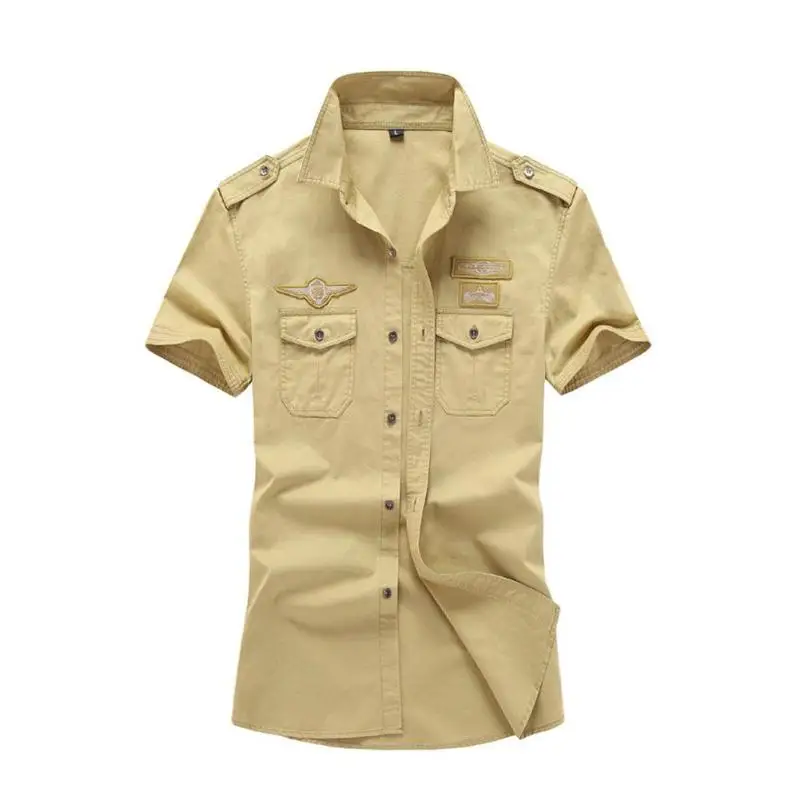 Для мужчин из 100% хлопка рубашка грузов короткий рукав карман военные Camisa Masculina