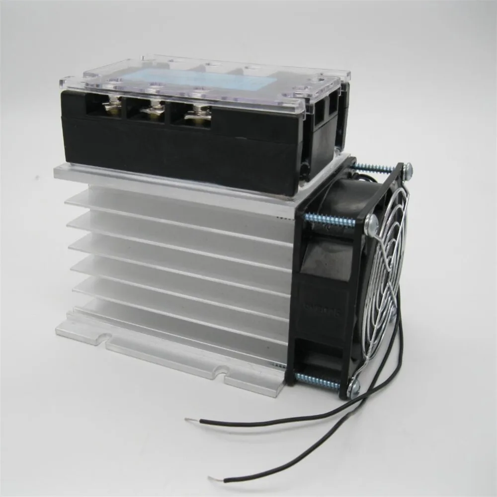 Высокое качество трехфазное твердотельное реле SSR-80DA реле 3-32VDC до 30-480V AC SSR реле+ алюминиевый радиатор+ электрический вентилятор