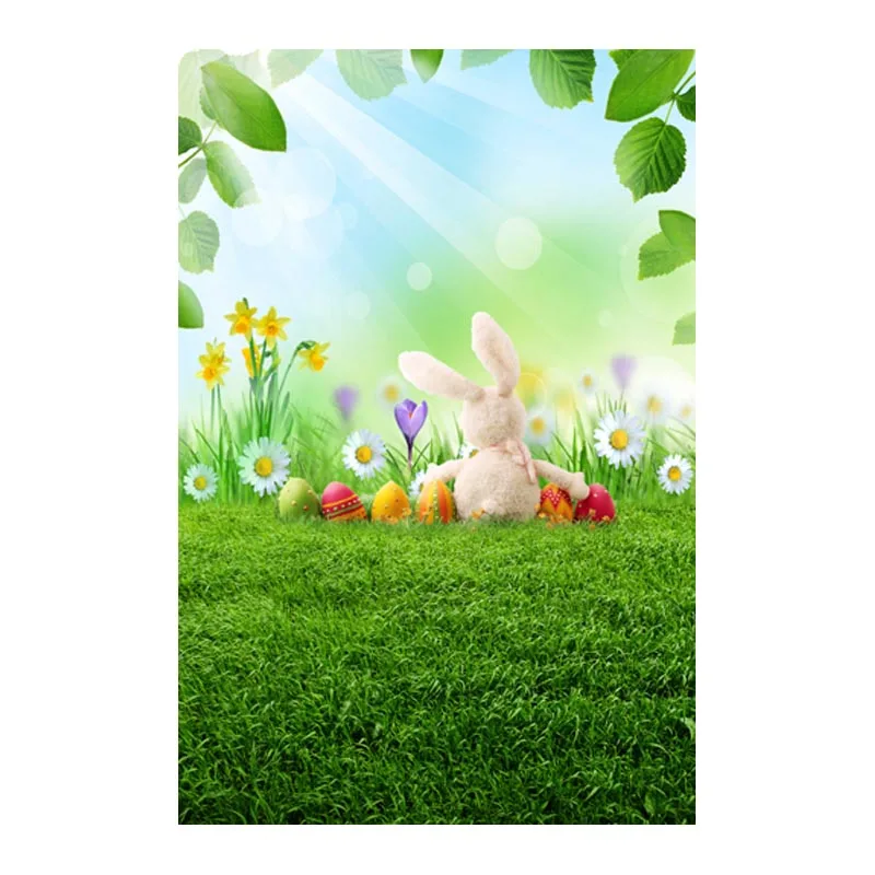 

1.5MX2.2M Bunny in brood with multi-colored Easter eggs beside printed photography backdrops GE-054