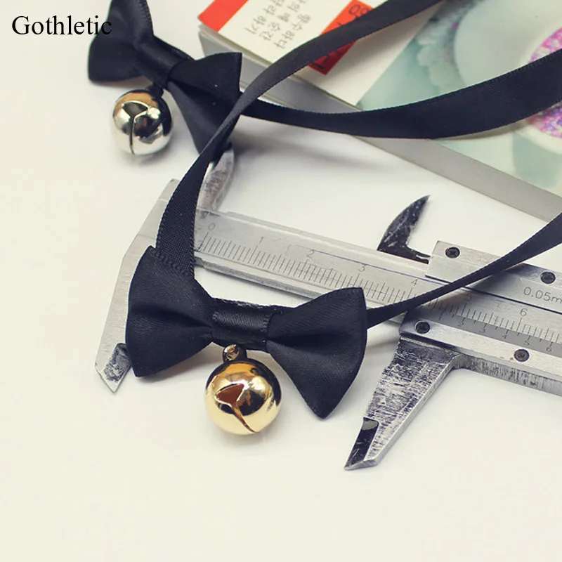 Модный кавайный чокер с бантом из ленты позолоченный/родиевый кулон колокольчик