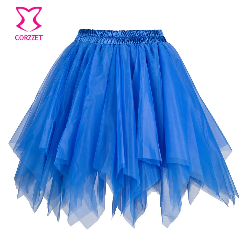 

Blue Layered Tulle Gothic Burlesque Skirt Corset Petticoat Short Pettiskirt Tutu Underskirt Sexy Mini Skirts Women Dance Wear