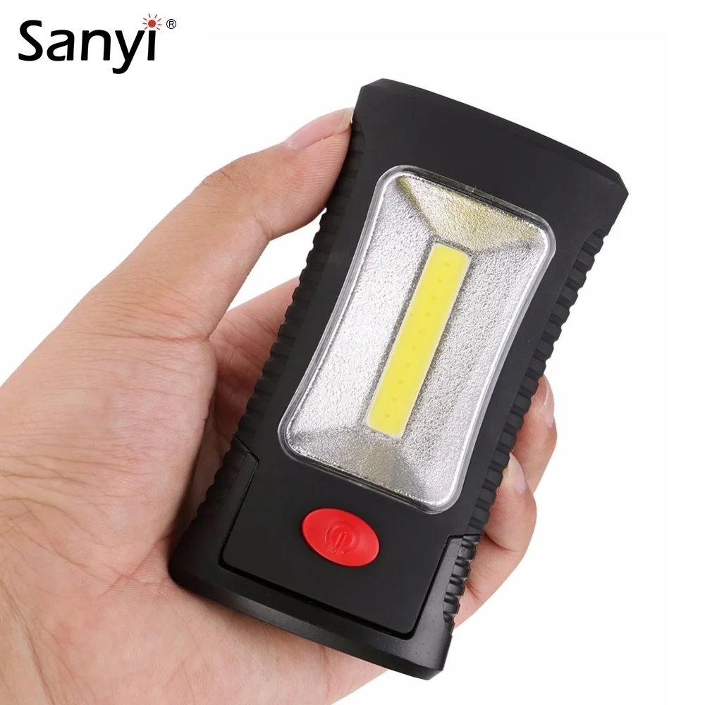

Sanyi 2-Modes COB LED Magnetic Working Folding Hook Hanging Lamp Torch Linternas Lanterna Flashlight Handy Lighting Use 3x AAA