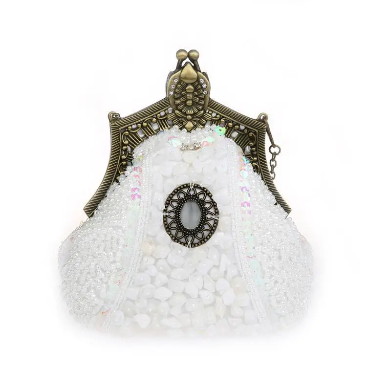 Изысканная вечерняя сумка Bling, со стразами и кристаллами, винтажные бусинки блестки, Свадебные вечерние сумки, Высококачественная женская сумка для макияжа - Цвет: Белый
