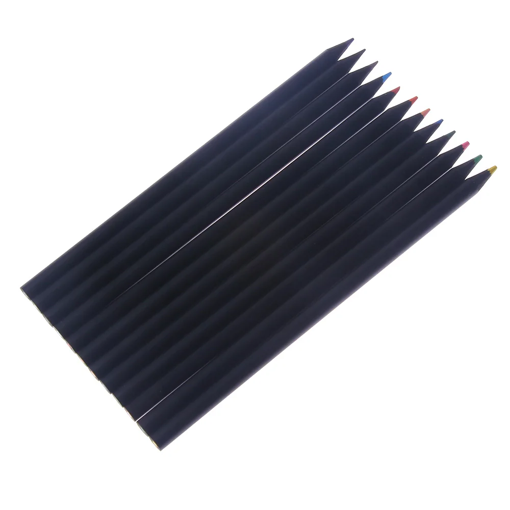 12 шт Деревянный Красочный Рисунок древесного угля Цветной карандаш Черная