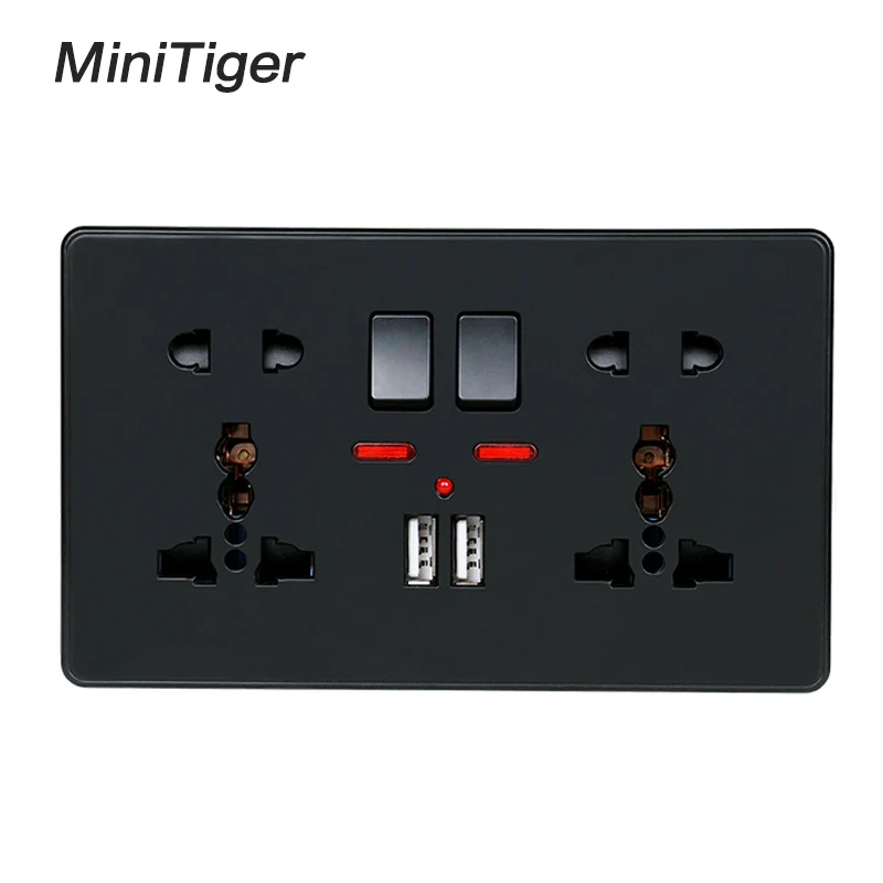 Настенная розетка Minitiger двойная Универсальная Розетка с 5 отверстиями неоновым 2 1