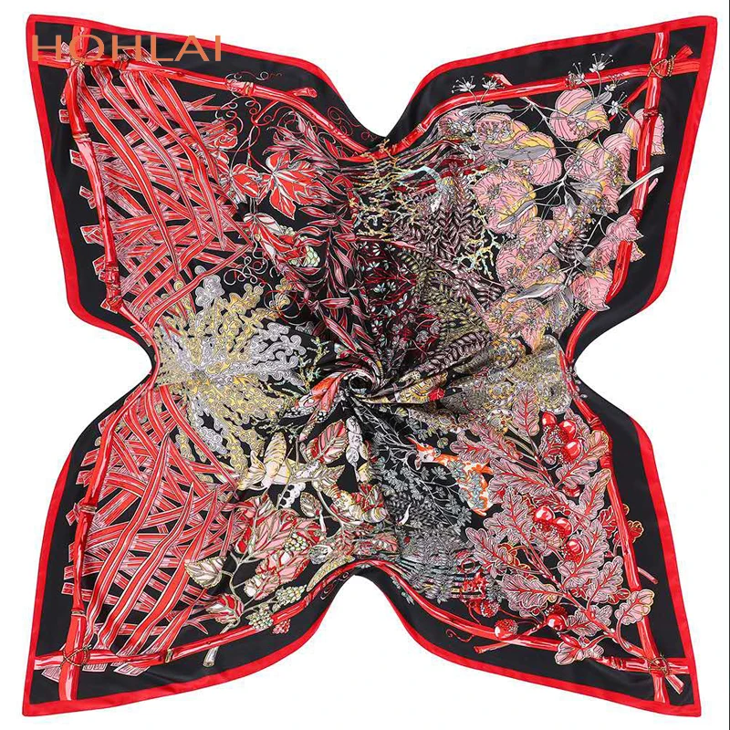 Женский шелковый шарф с цветочным принтом Foulards130CM большой из саржи квадратный