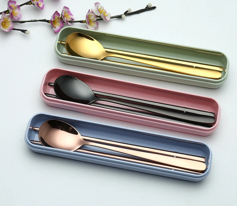 Переносная коробка зеркальные S/S 304 9 &quotпалочки для еды и 8&quot суповая Ложка 2 шт.