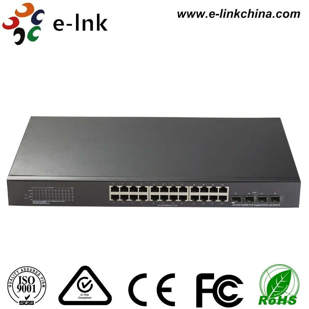 

E-LINK 24-портовый 10/100/1000base-t + 4x1000Bae-SFP управляемый коммутатор PoE