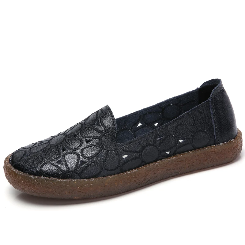 black cutout Dumoo/весенне-летняя обувь на плоской подошве; женские лоферы; туфли-лодочки из натуральной кожи; базовые женские лоферы с вырезом; Балетки без застежки на плоской подошве - Цвет: black cutout