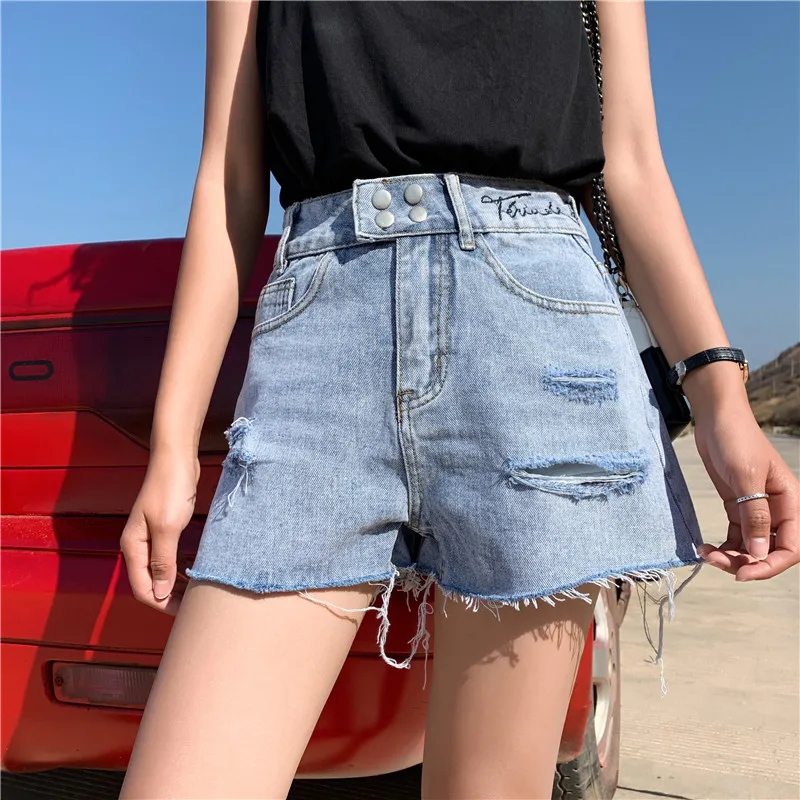 S XL 2019 лето в Корейском стиле Высокая талия Шорты женские джинсы линия письмо