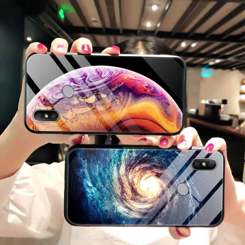 Чехол Starry sky для xiaomi mi 8 закаленное стекло жесткая задняя крышка мягкий край mi8