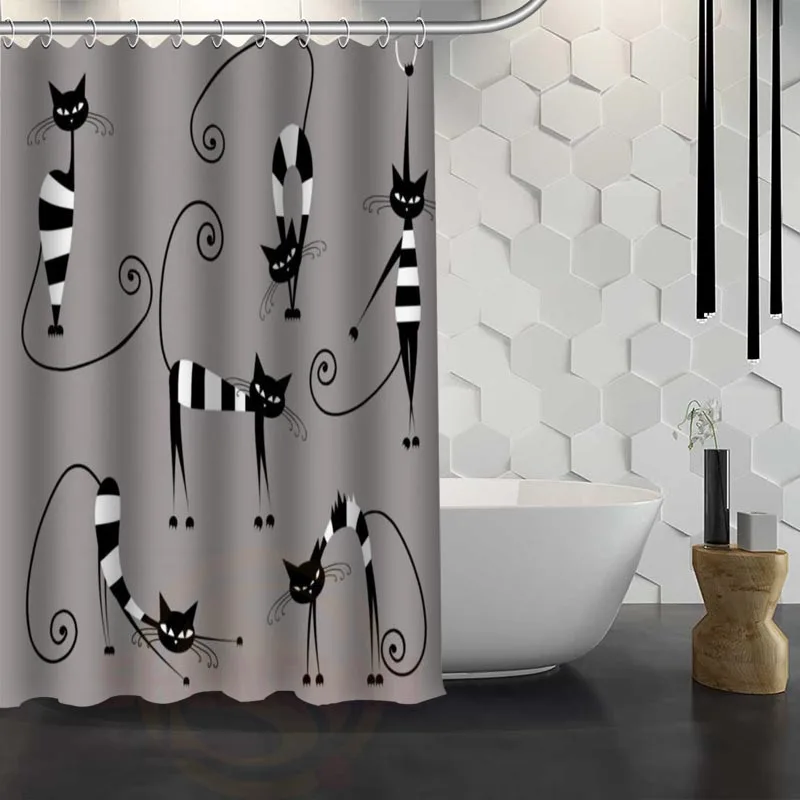 

Custom Cartoon cat Shower Curtain With Hooks Polyester Fabric Printing Shower Curtain for Bathroom