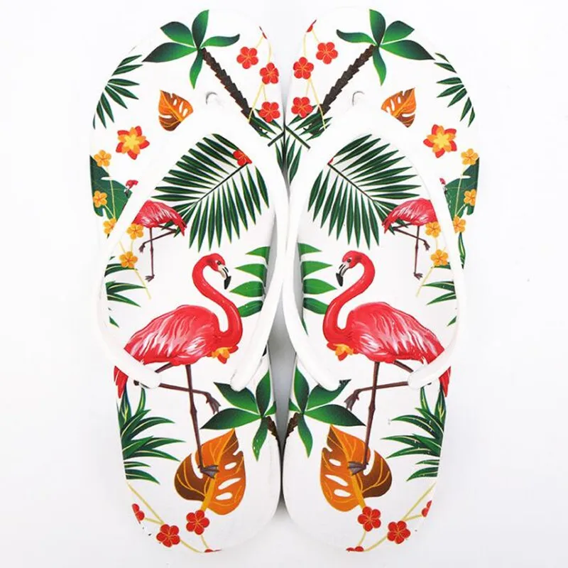 Женские пляжные вьетнамки с цветочным рисунком Фламинго 2018 летние модные