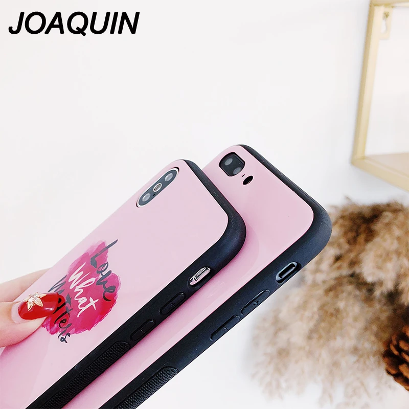 Headset Tempered Glass Case For iPhone X Lovely Heart Hard Back Cover Soft Silicone Bumper 7 6S 8 Plus 6 Cases |