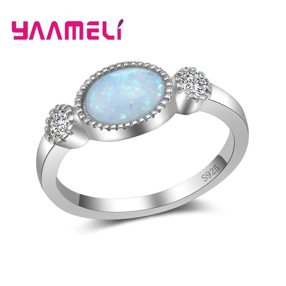 

Women Men Opal Finger Rings Classical 925 Sterling Silver Blue Oval Design Crystal Cubic Zirconia Jewelry Best Present