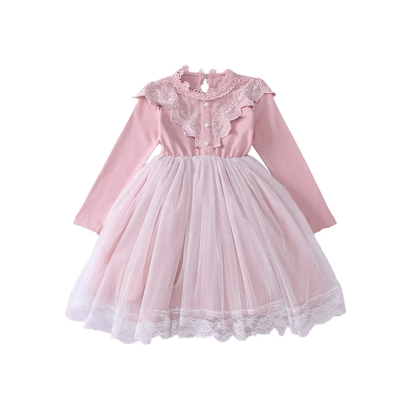 Kids Baby Dress Spring Princess Lace Dresses for Teenage Girls 2019 Solid Color Long Sleeve Patchwork Clothes Children Clothing | Детская