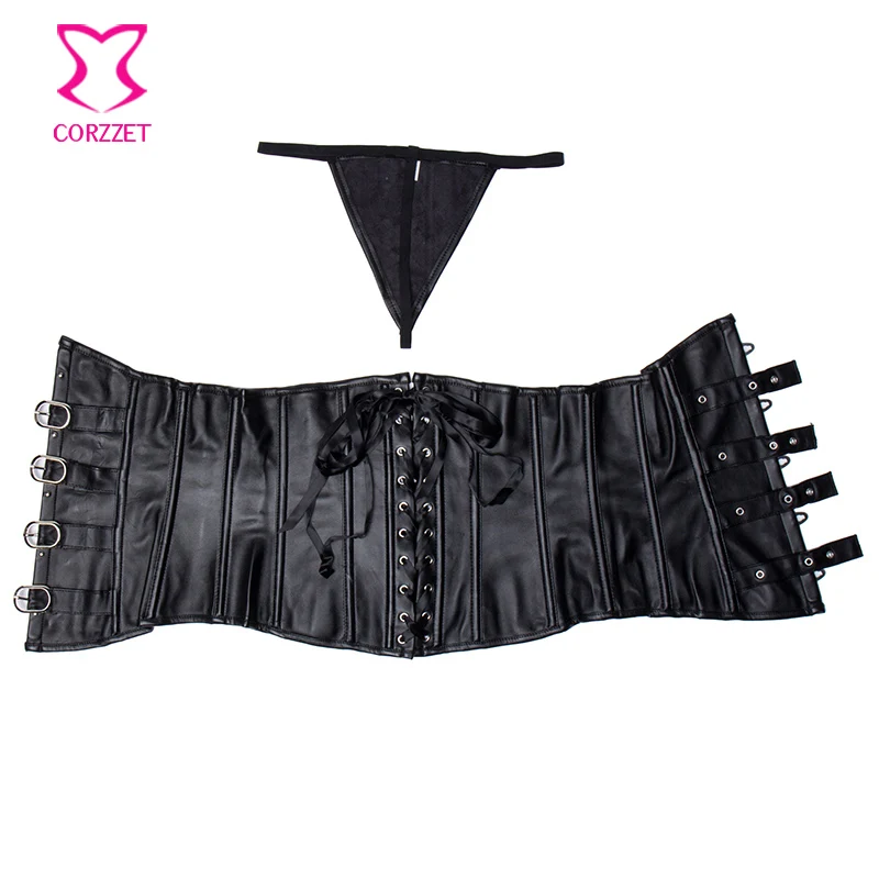 Женский корсет черный кожаный в стиле стимпанк|corsets and bustiers|sexy corsetsteampunk korsett |