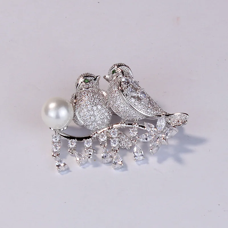 SINZRY dazzling jewelry accessory Imitation pearl cubic zirconia birds brooches pin statement scarf buckles for women | Украшения и