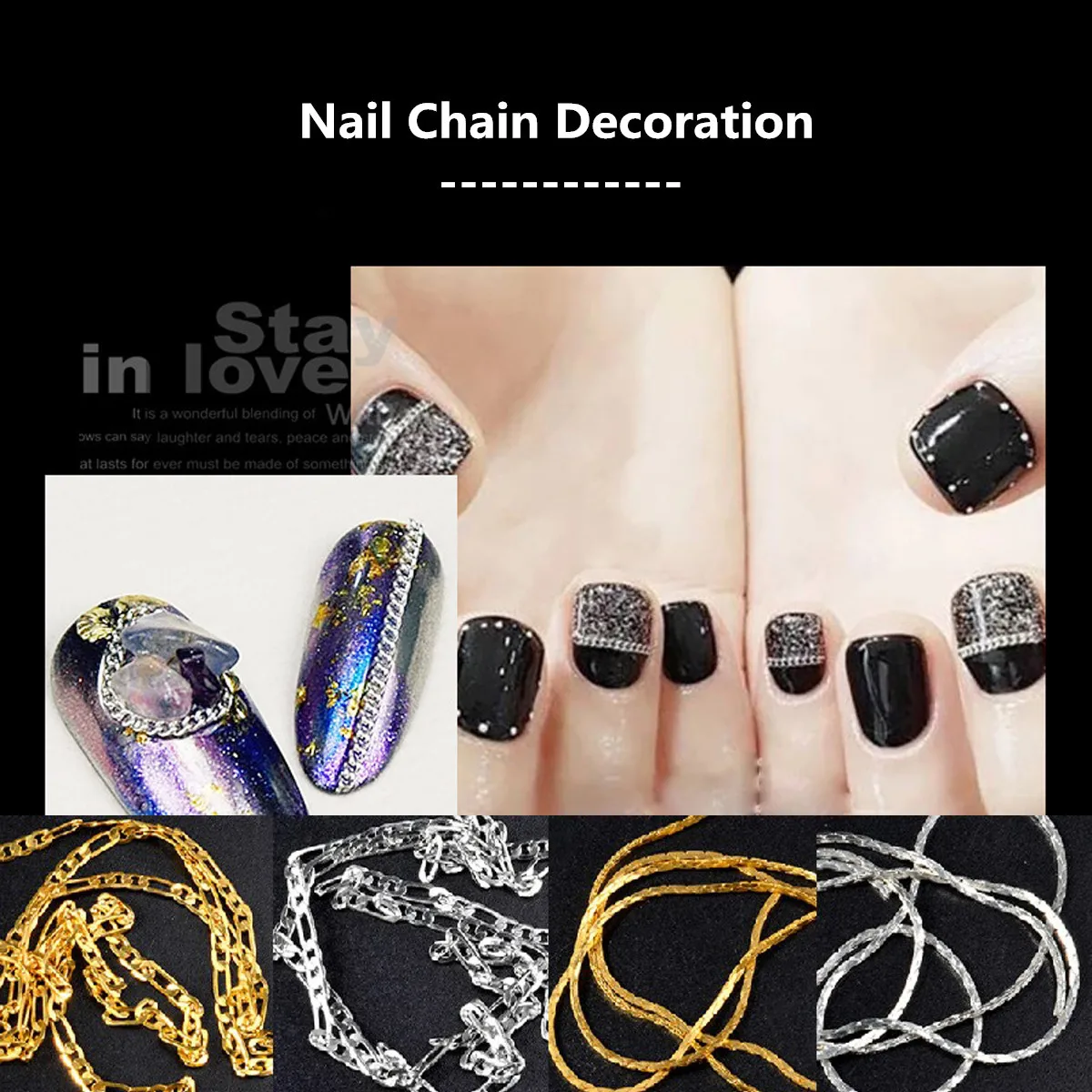 Premium Gold Silver Nail Thin Chain Flat Design for Gems Fashion Art Accessory Women Manicure Metallic Decorations Makeup | Красота и
