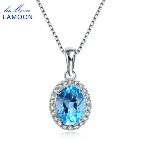 Ламон 925 стерлингового серебра-ювелирные изделия ожерелье для женщин 6x8 мм 100% натуральный овальный синий топаз ожерелья ювелирные изделия LMNI049
