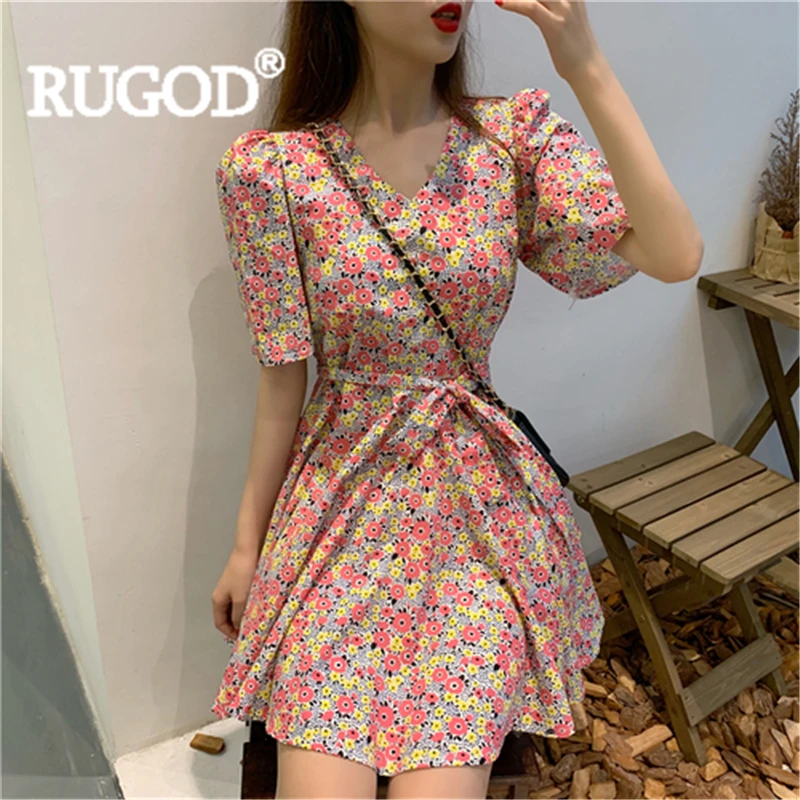 Женское платье RUGOD плиссированное мини-платье с цветочным принтом и